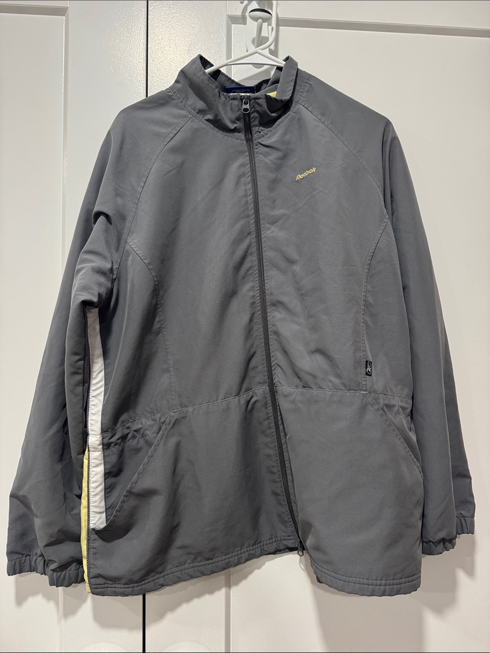 Reebok Men's Gray Windbreaker Jacket with White Trim